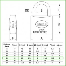 Kłódka 40mm mosiężna ten sam klucz mod.24