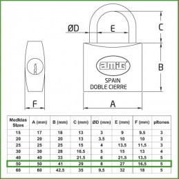 Kłódka 50mm mosiężna ten sam klucz mod.24