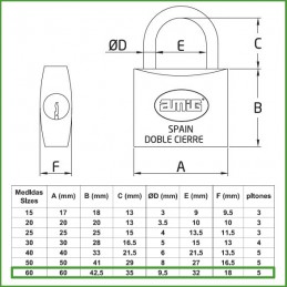 Kłódka 60mm mosiężna ten sam klucz mod.24