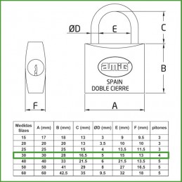 Kłódka 25-30 mosiężna ten sam klucz