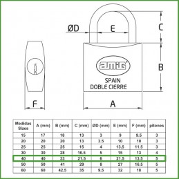 Kłódka 40mm mosiężna ten sam klucz mod.25