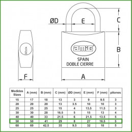Kłódka 50mm mosiężna ten sam klucz mod.25