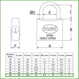 Kłódka 60mm mosiężna ten sam klucz mod.25