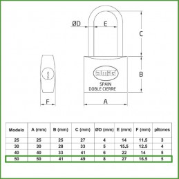 Kłódka 50mm mosiężna długie ucho ten sam klucz mod.32