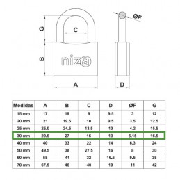Kłódka 30mm mosiężna mod.2 NIZA