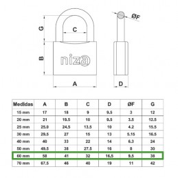 Kłódka 60mm mosiężna mod. 2 NIZA
