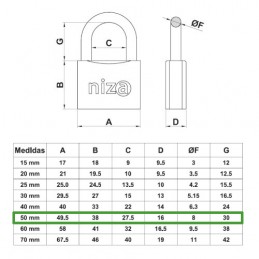 Kłódka mosiężna 50mm ten sam klucz mod.2 NIZA