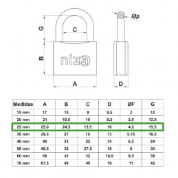 Kłódka mosiężna 25mm mod.1 NIZA display