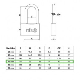Kłódka mosiężna 40mm mod.NIZA display