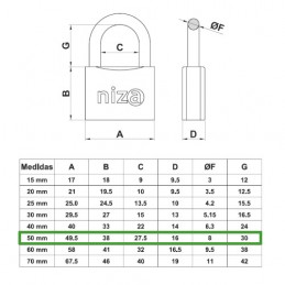 Kłódka mosiężna 50mm mod.NIZA display