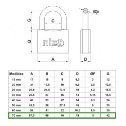 Kłódka NIZA 2-70 mosiężna DIS