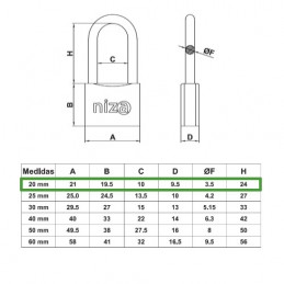 Kłódka NIZA 3-20 mosiężna DIS