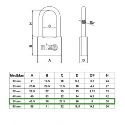 Kłódka mosiężna 50mm długie ucho mod.NIZA display