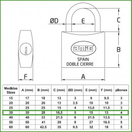 Kłódka 30mm mosiężna ten sam klucz mod.23