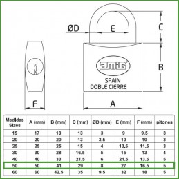 Kłódka 50mm mosiężna ten sam klucz mod.23