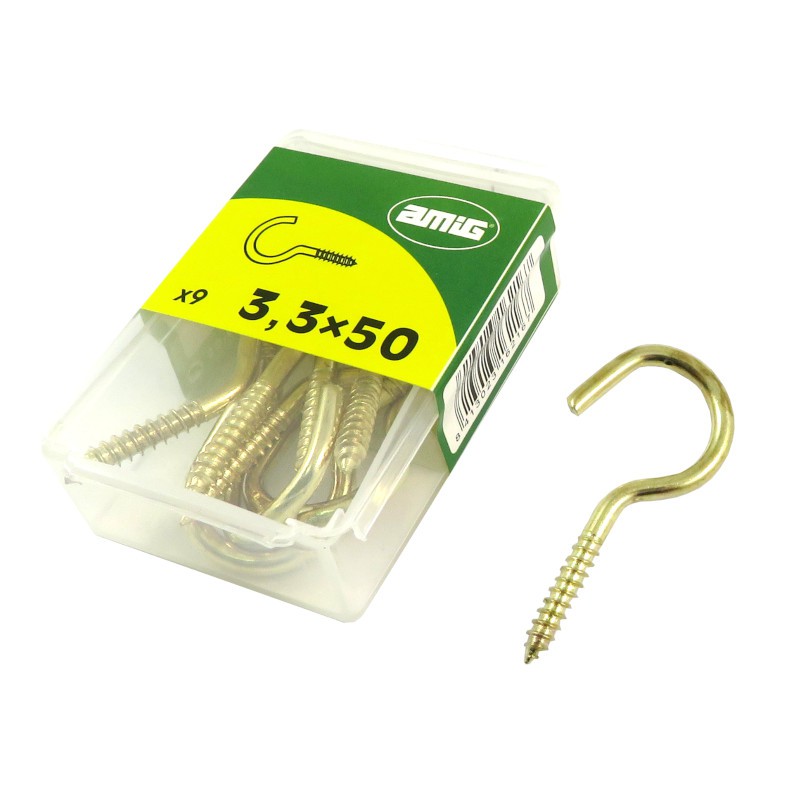 Hak półpełny haczyk wkręcany 3,3x50mm mosiądzowany 9szt.