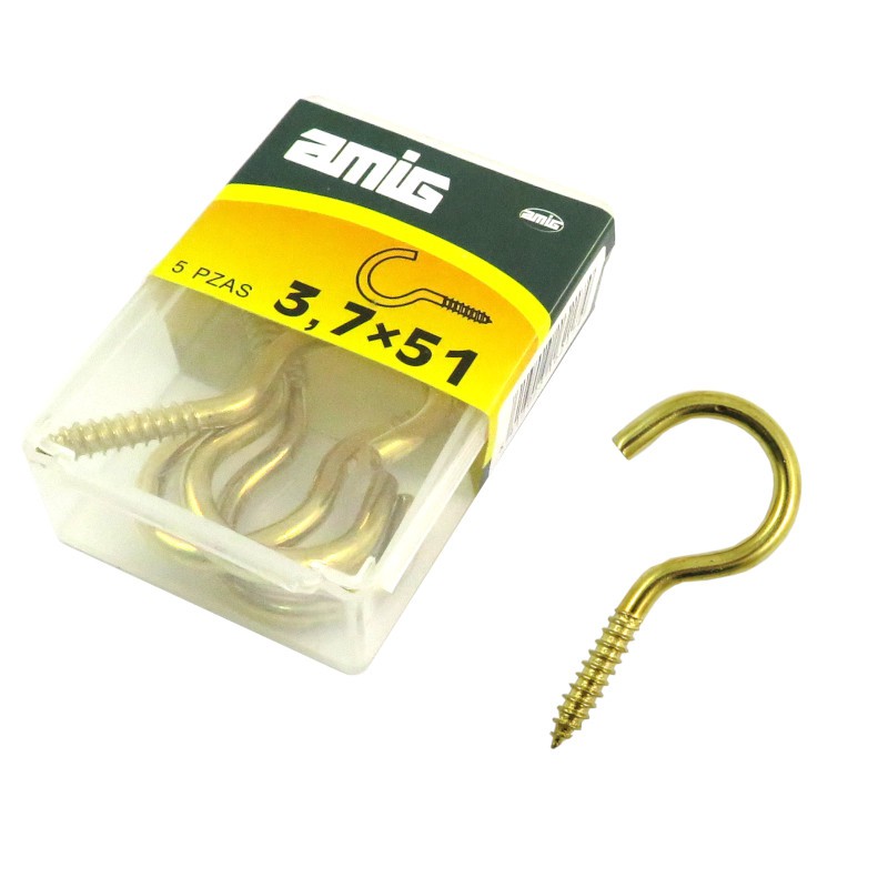 Hak półpełny haczyk wkręcany 3,7x51mm mosiądzowany 5szt.