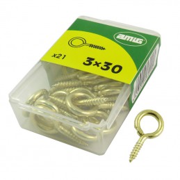 Haczyki oczkowe wkręcane 3x30mm oczko 9mm mosiądzowane 21szt.