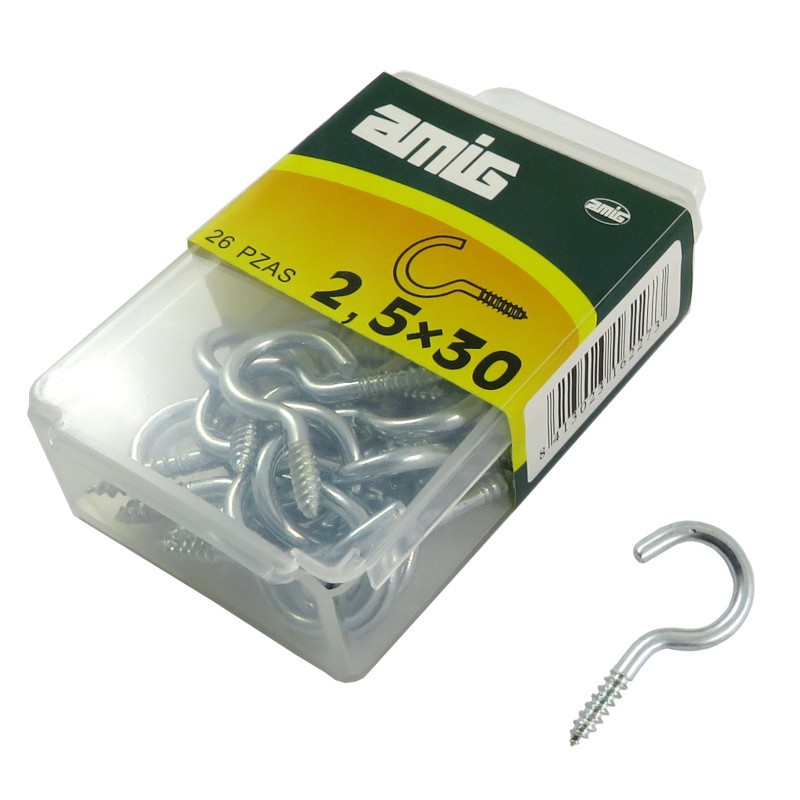 Hak półpełny haczyk wkręcany 2,5x30mm cynkowany 26szt.
