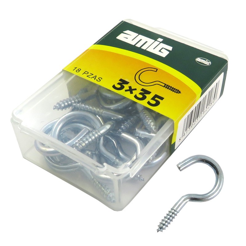 Haczyki półpełne 3x35mm cynkowane półoczka wkręcane 18szt.