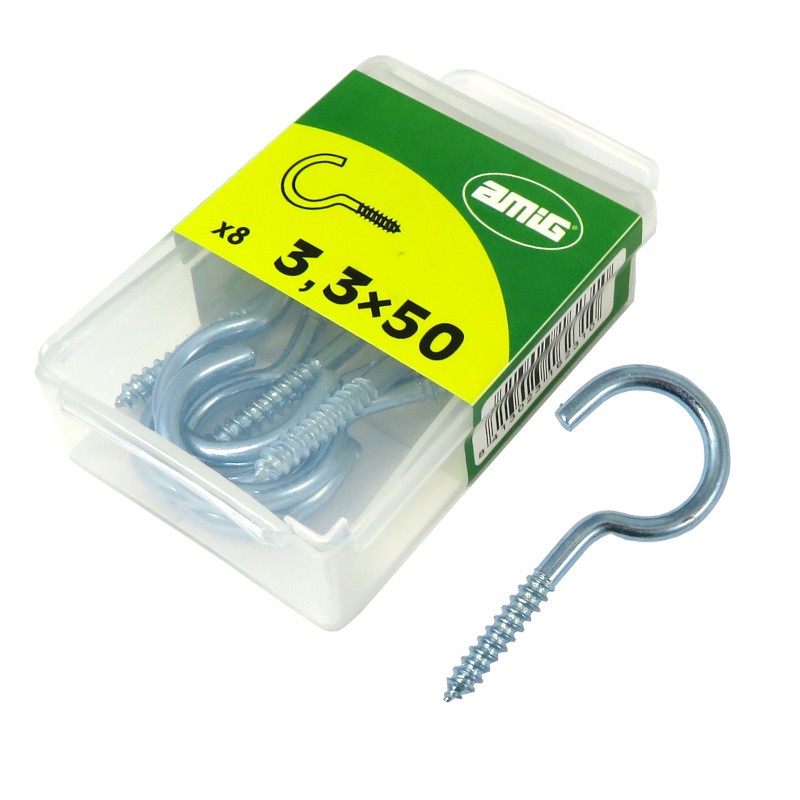 Hak półpełny haczyk wkręcany 3,3x50mm cynkowany 8szt.
