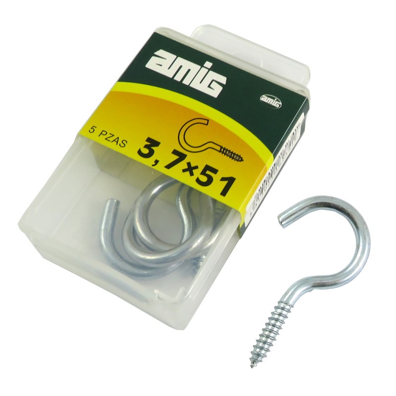 Hak półpełny haczyk wkręcany 3,7x51 cynkowany 5szt.
