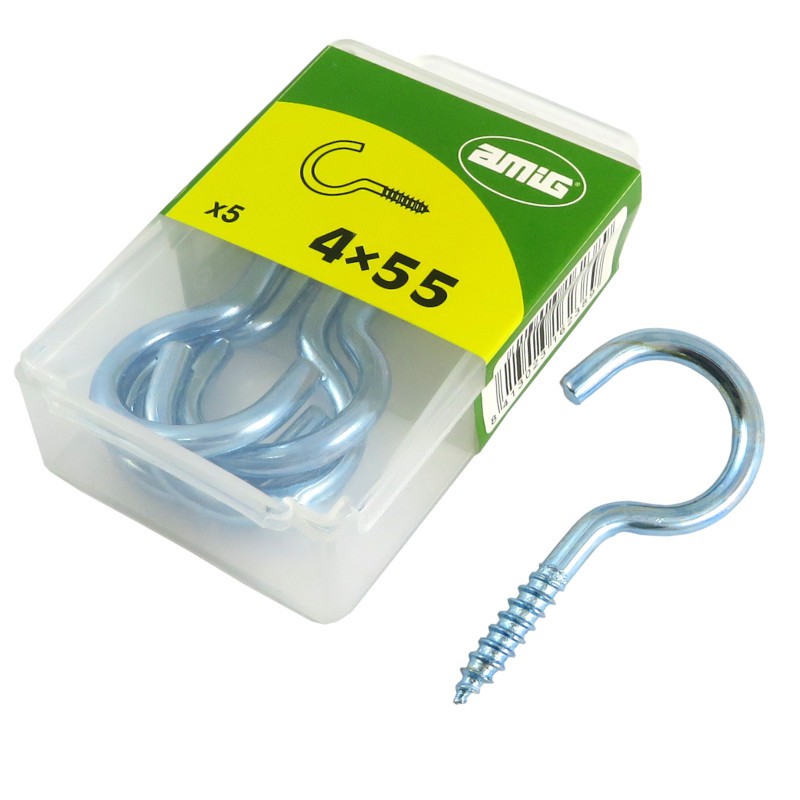 Hak półpełny haczyk wkręcany 4x55mm cynkowany 5szt.
