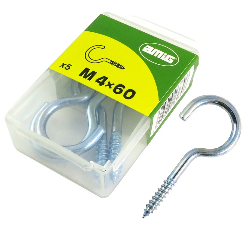 Hak półpełny haczyk wkręcany 4x60mm cynkowany 5szt.