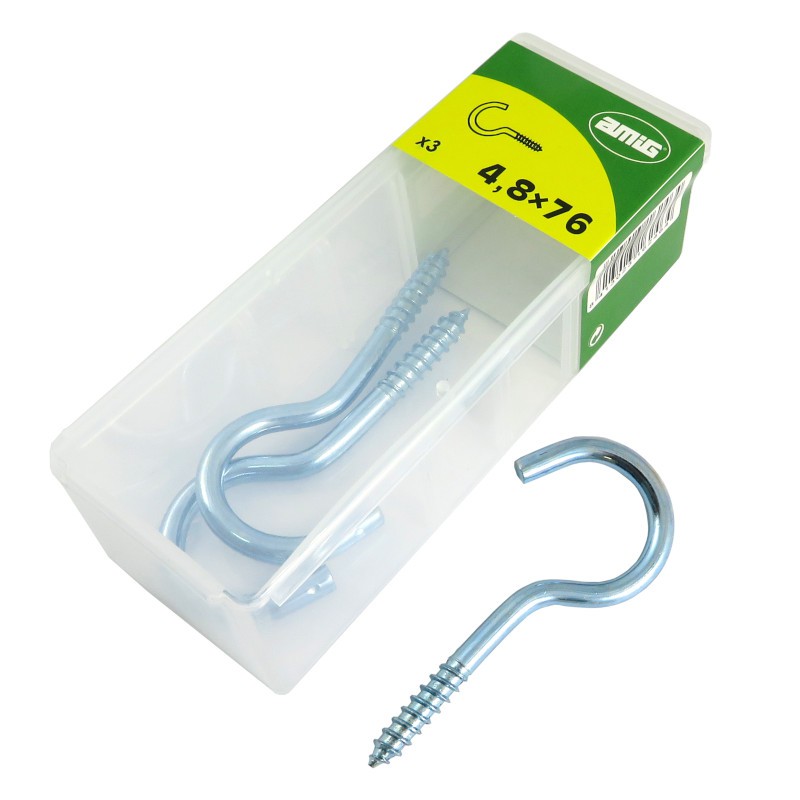 Hak półpełny haczyk wkręcany 4,8x76mm cynkowany 3szt.