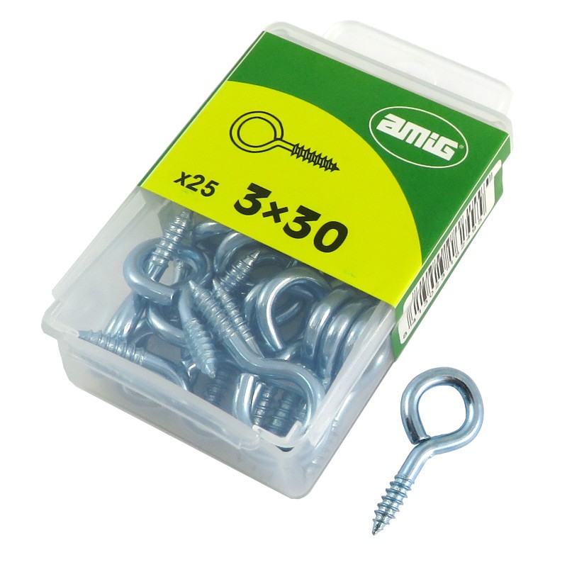 Haczyki oczkowe wkręcane 3x30mm oczko 9mm cynkowane 25szt.