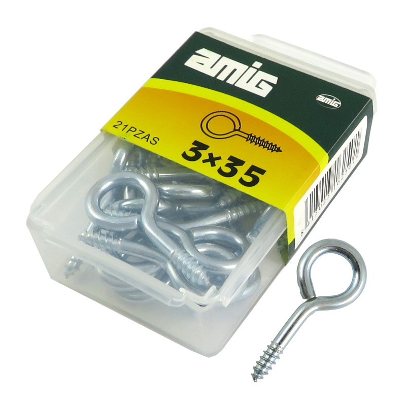 Haczyki oczkowe wkręcane 3x35mm oczko 9mm cynkowane 21szt.| AGAS