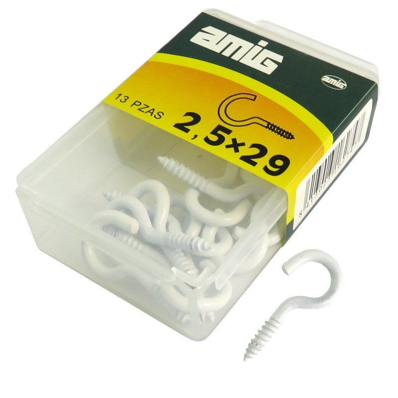 Haczyki półpełne 2,5x29mm białe półoczka wkręcane 13szt.