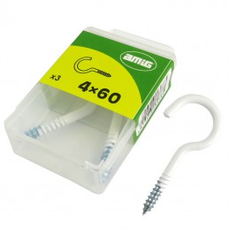 Hak półpełny haczyk wkręcany 4x60mm biały 3szt.