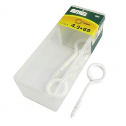 Haczyk wkręcany 4,5x69mm oczko 14mm biały 3szt.