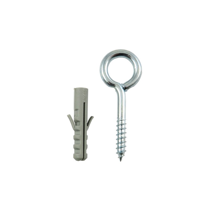 Haczyki oczkowe wkręcane 4,8x65mm cynkowane oczko 15mm + kołki rozporowe 2szt.