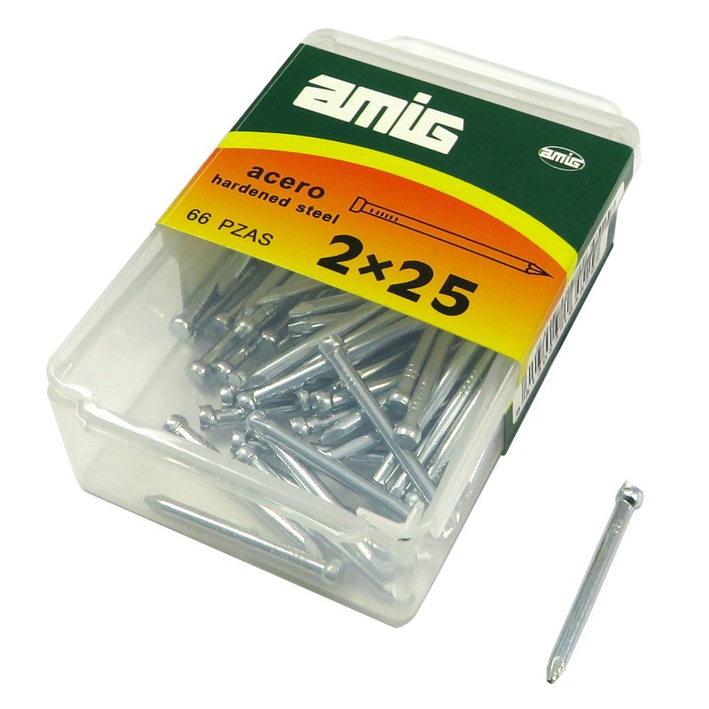 Gwoździe do betonu 2x25mm płaski łeb stalowy cynkowane 66 sztuk