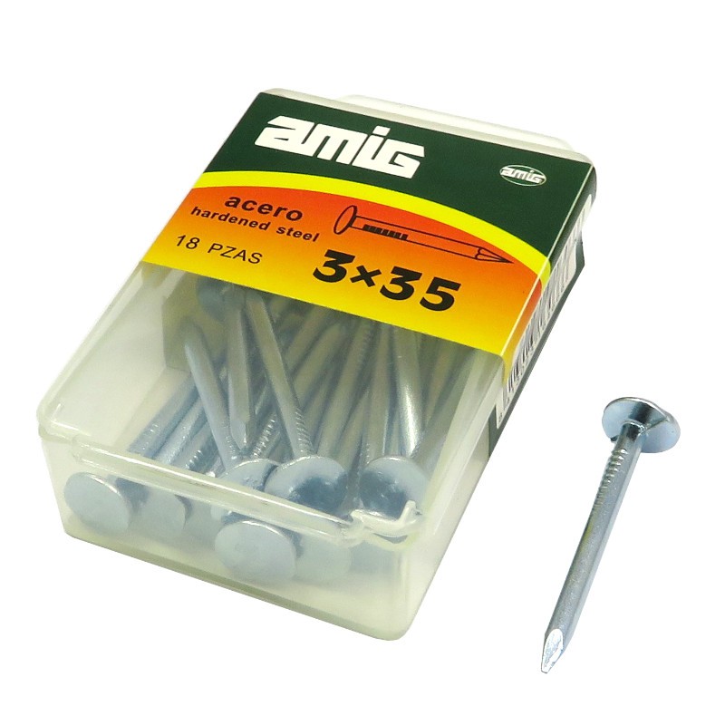 Gwoździe do betonu 3x35mm szeroki łeb stalowy cynkowane 18 sztuk