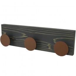 Wieszak drewniany NATURALIA sosna czarna 3 kółka rdzawe ref. 602