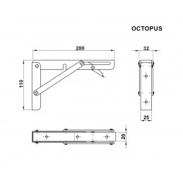 Wspornik półki składany stalowy biały 110x200mm mod. OCTOPUS