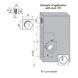 Uchwyty wpuszczane na klucz kwadrat 60x60mm chrom satyna SCIVOLA-G + uchwyt na palec