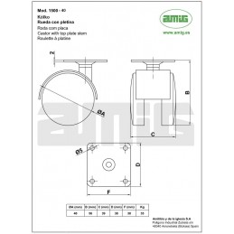 Kółko nylonowe 40mm obrotowa płytka czarne mod.1500