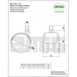 Kółko nylonowe wkręcane 50mm gwint M10 czarne mod. 1501