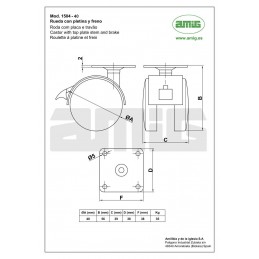 Kółko nylonowe 40mm hamulec obrotowa płytka czarne mod. 1504