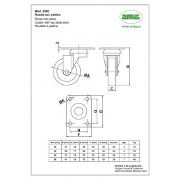 Kółko nylonowe 50mm obrotowa płytka szare mod. 2500