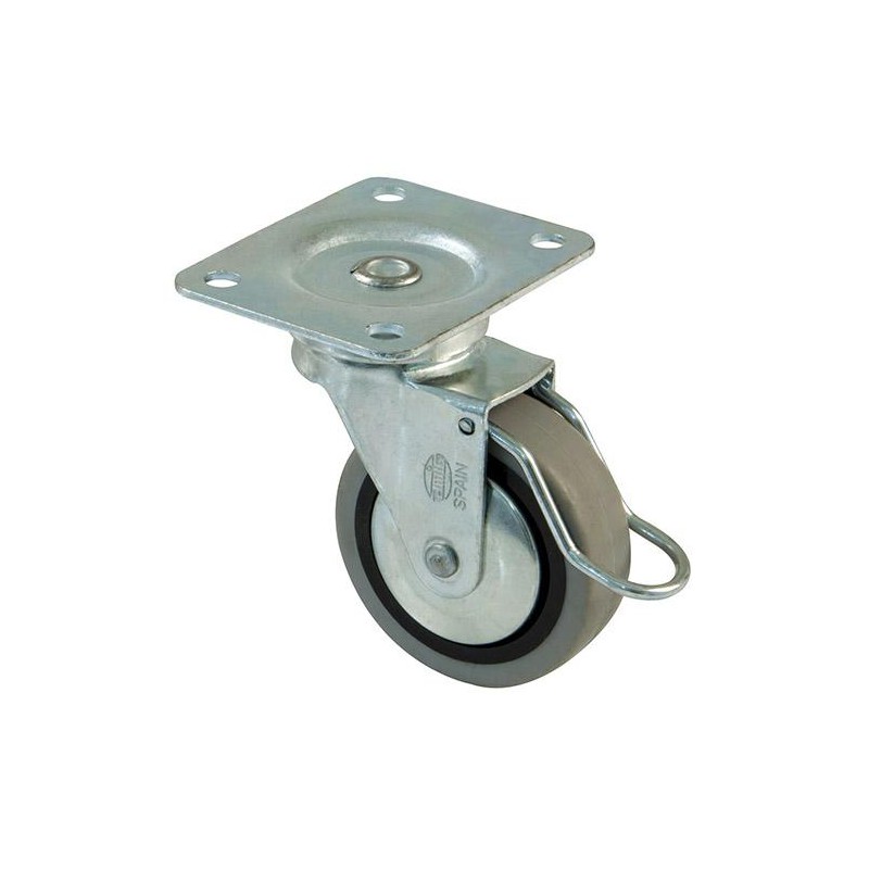 Kółko gumowe 50mm skrętne na płytce z hamulcem 22kg szare mod.2503