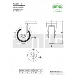Kółko gumowe 40mm otwór 8,2mm szare mod. 2504