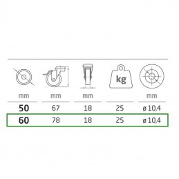 Kółko gumowe 50mm otwór 10,4mm hamulec szare 25kg mod.2505