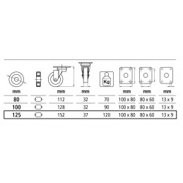 Kółko gumowe 125mm obrotowa płytka czarne 120kg mod.2522