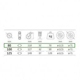 Kółko gumowe 80mm otwór 12,5mm czarne 70kg mod.2524