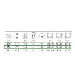 Kółko gumowe 100mm stała płytka czarne 90kg mod.2526